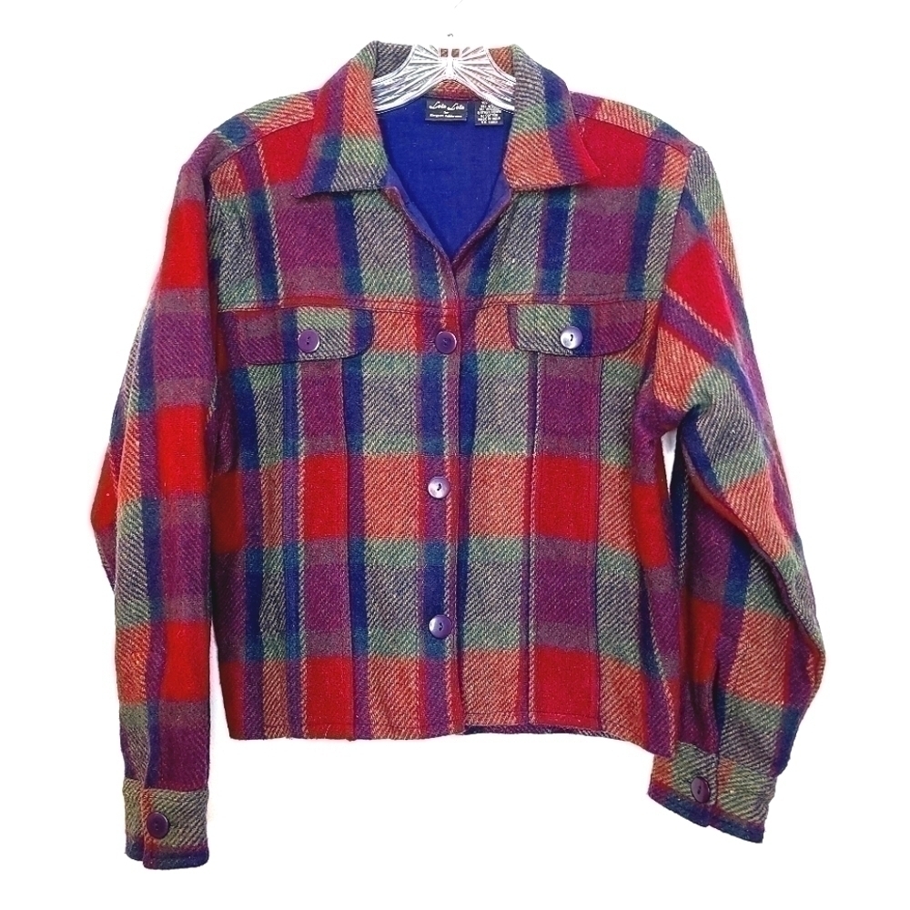 VINTAGE Lola Lola women's m cropped jacket butron down plaid with western vibes - Picture 1 of 14